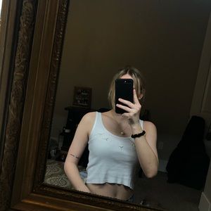 Ribbed tank with embroidered flowers